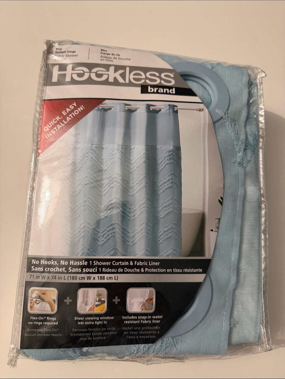 Light Blue Shower Curtain with Built-In Liner